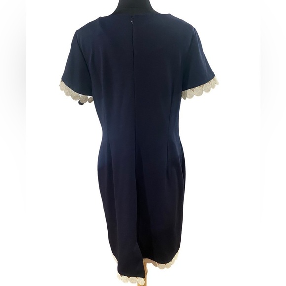 Talbots Navy Blue Scallop Eyelet Trim Petite Dress-size 14P - Picture 5 of 8